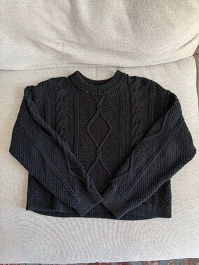 Quince - 100% Organic Cotton Cropped Cable Crew Sweater - Large - Black